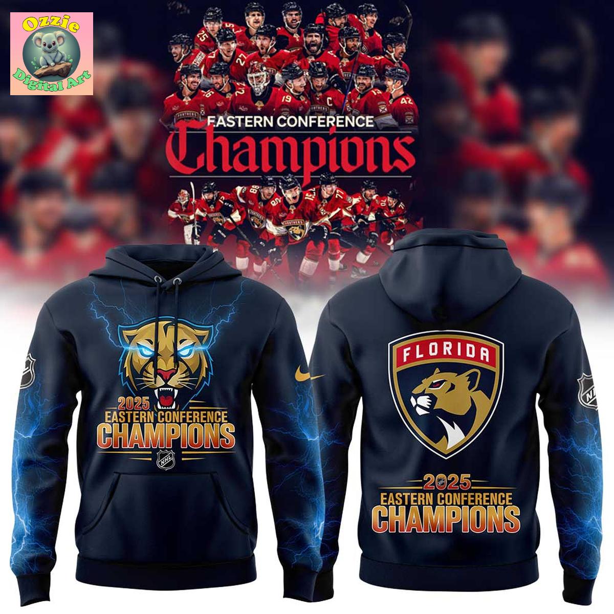 Florida Panthers 2025 Eastern Conference Champions Blue Hoodie T Shirt Florida Panthers 2025 Eastern Conference Champions Blue Hoodie T Shirt