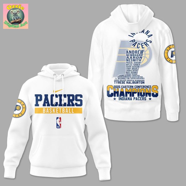 Indiana Pacers NBA 2025 Eastern Conference Champions White Hoodie T Shirt