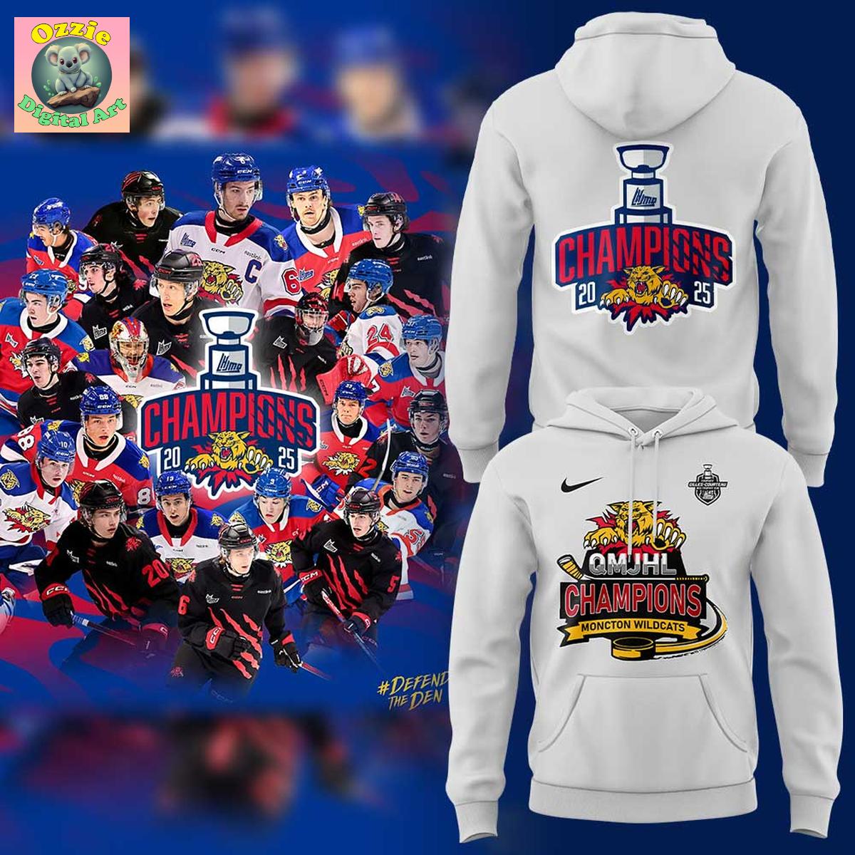 Moncton Wildcats 2025 QMJHL Champions Hoodie T Shirt Moncton Wildcats 2025 QMJHL Champions Hoodie T Shirt