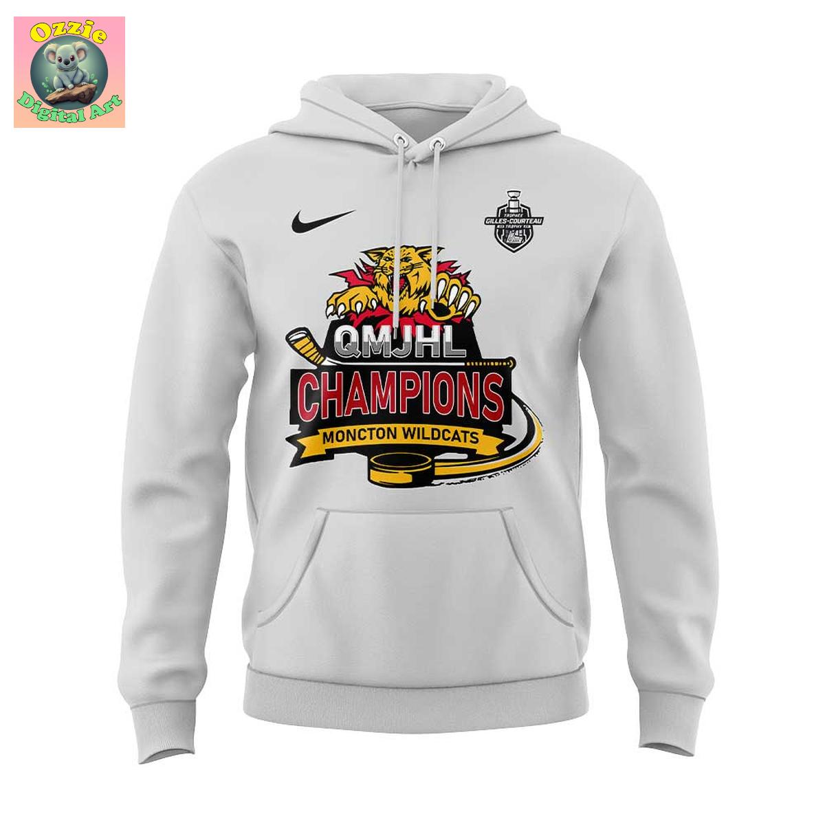 Moncton Wildcats 2025 QMJHL Champions Hoodie T Shirt Moncton Wildcats 2025 QMJHL Champions Hoodie T Shirt
