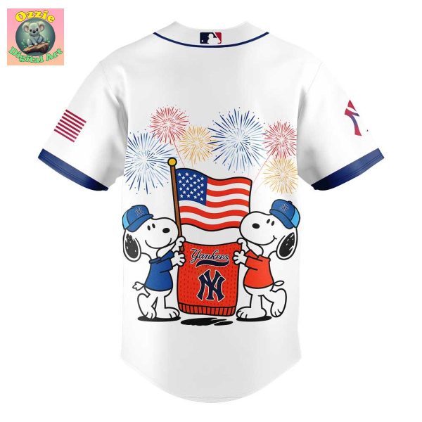 New York Yankees Snoopy Happy 4th Of July Baseball Jersey
