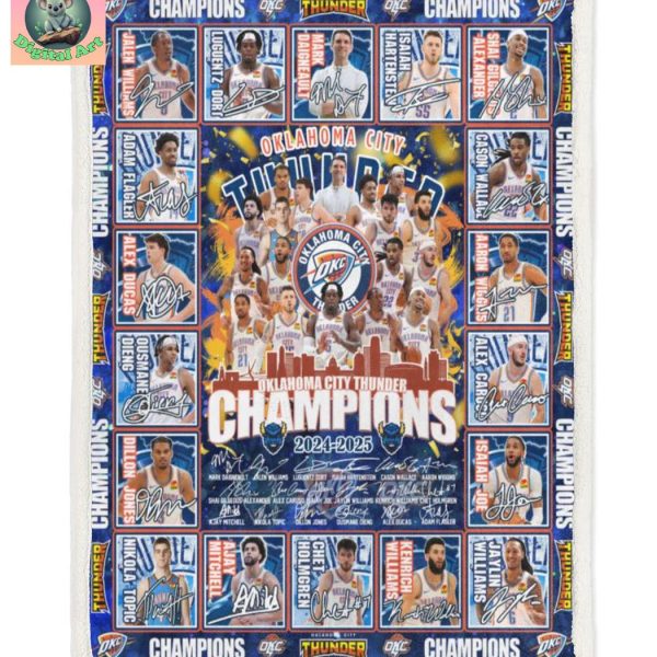 Oklahoma City Thunder Champions 2024 2025 Fleece Blanet Quilt