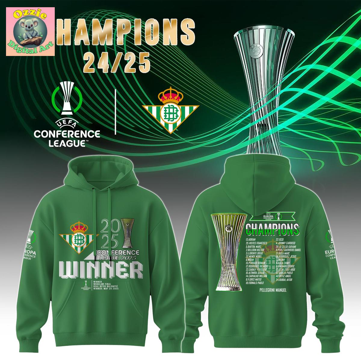 Real Betis Europe UEFA Conference League Champions 2025 Hoodie T Shirt Real Betis Europe UEFA Conference League Champions 2025 Hoodie T Shirt