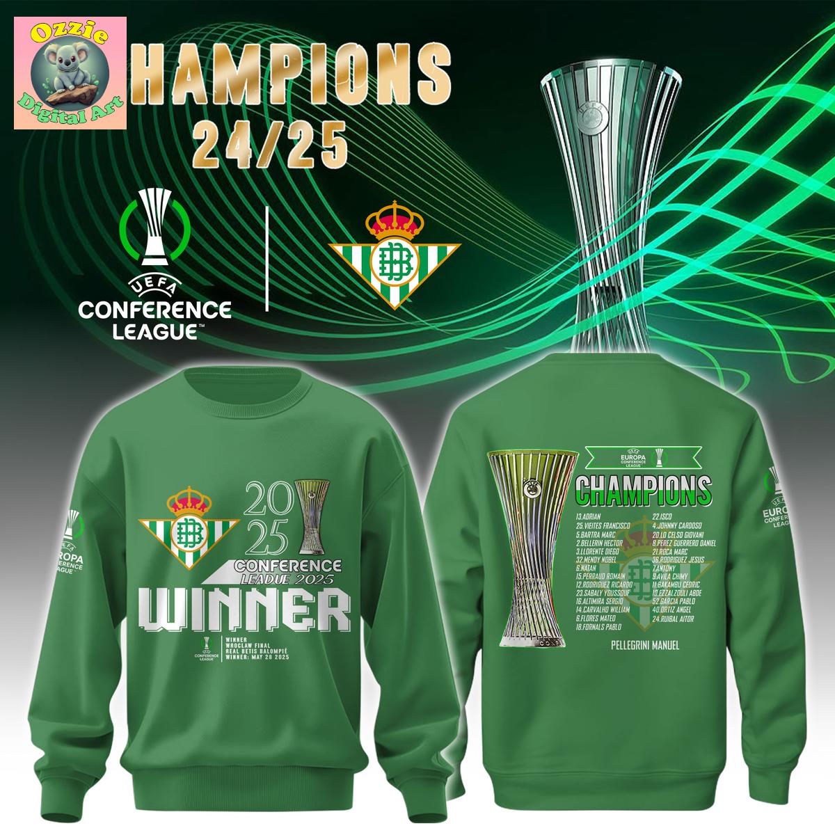 Real Betis Europe UEFA Conference League Champions 2025 Hoodie T Shirt Real Betis Europe UEFA Conference League Champions 2025 Hoodie T Shirt