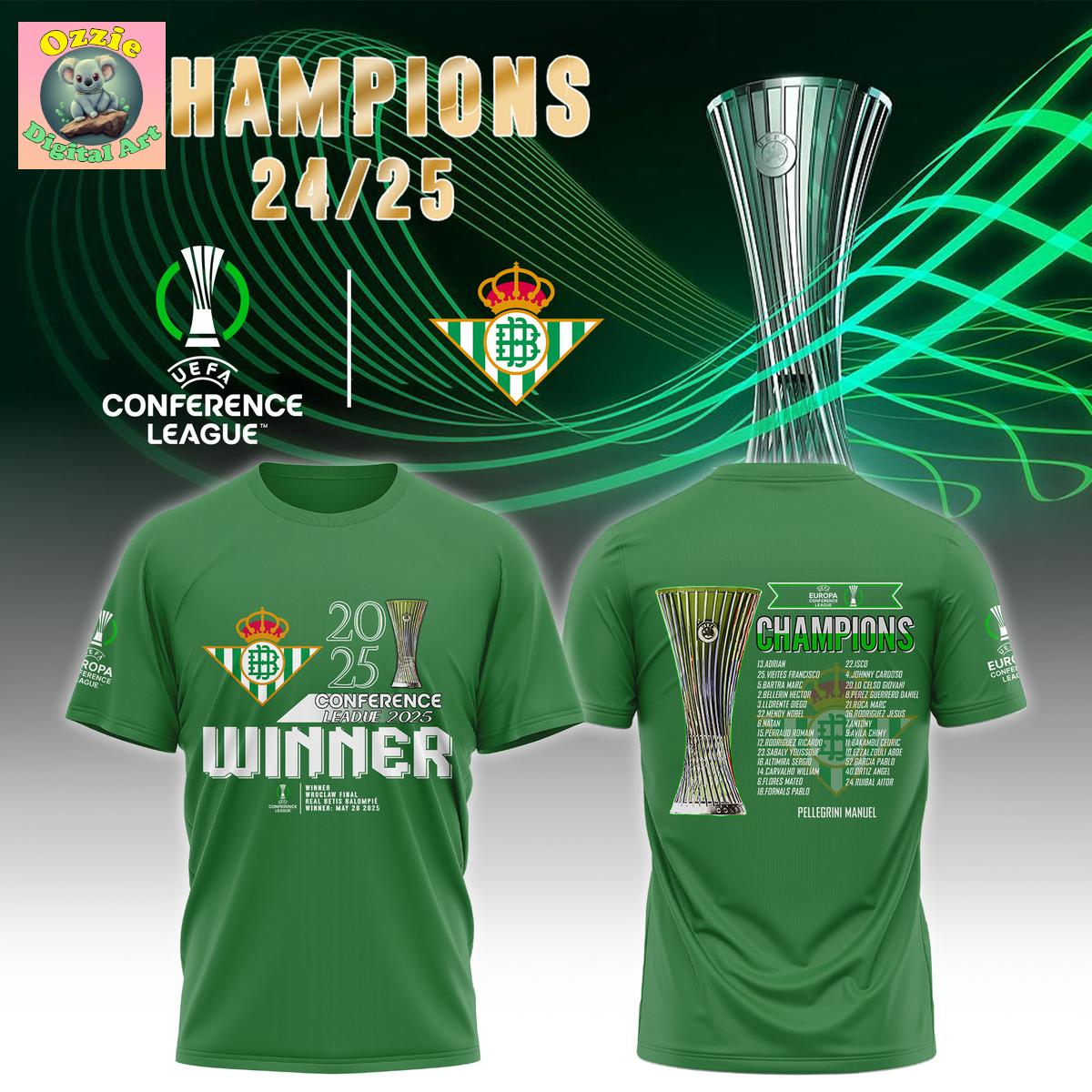 Real Betis Europe UEFA Conference League Champions 2025 Hoodie T Shirt Real Betis Europe UEFA Conference League Champions 2025 Hoodie T Shirt