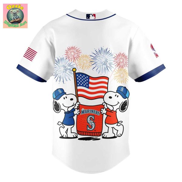 Seattle Mariners Snoopy Happy 4th Of July Baseball Jersey