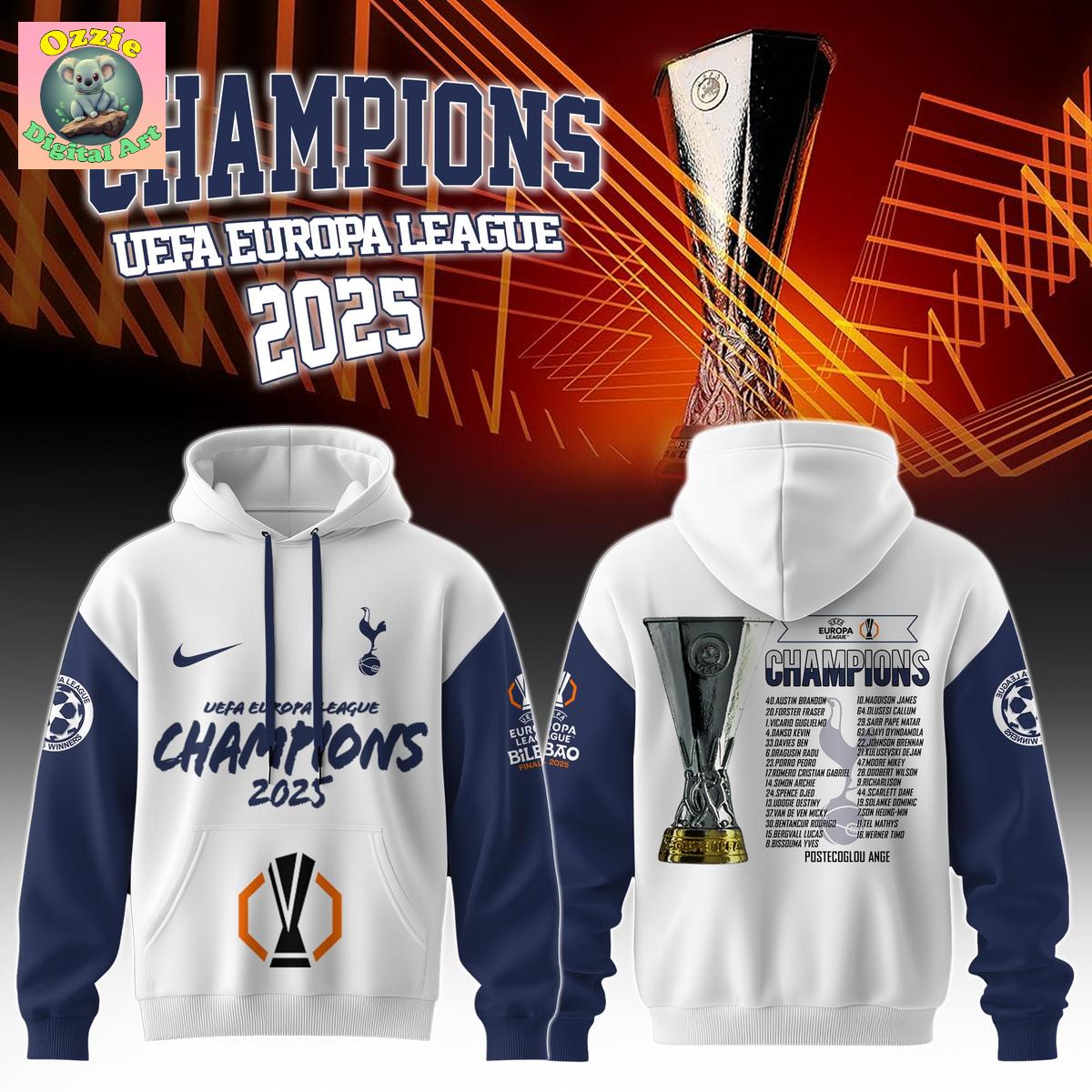 Tottenham Champions Europa League 2025 Season Hoodie T Shirt Tottenham Champions Europa League 2025 Season Hoodie T Shirt
