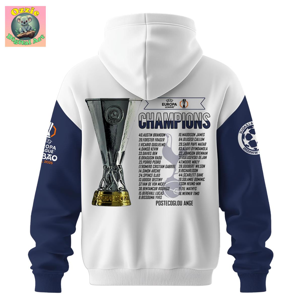 Tottenham Champions Europa League 2025 Season Hoodie T Shirt Tottenham Champions Europa League 2025 Season Hoodie T Shirt