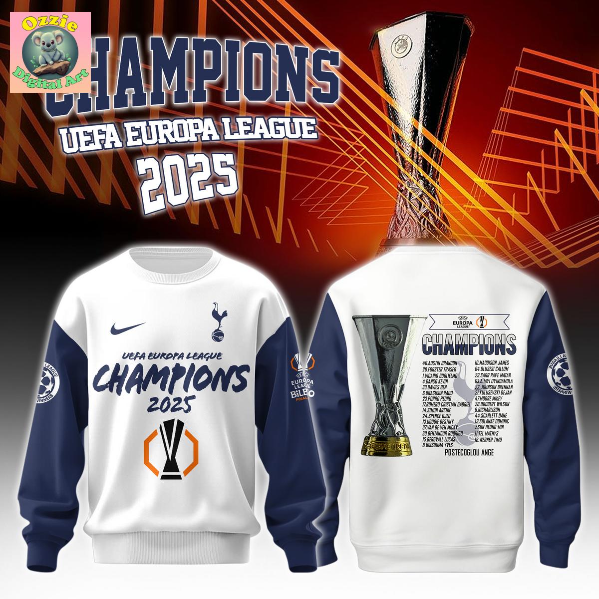 Tottenham Champions Europa League 2025 Season Hoodie T Shirt Tottenham Champions Europa League 2025 Season Hoodie T Shirt