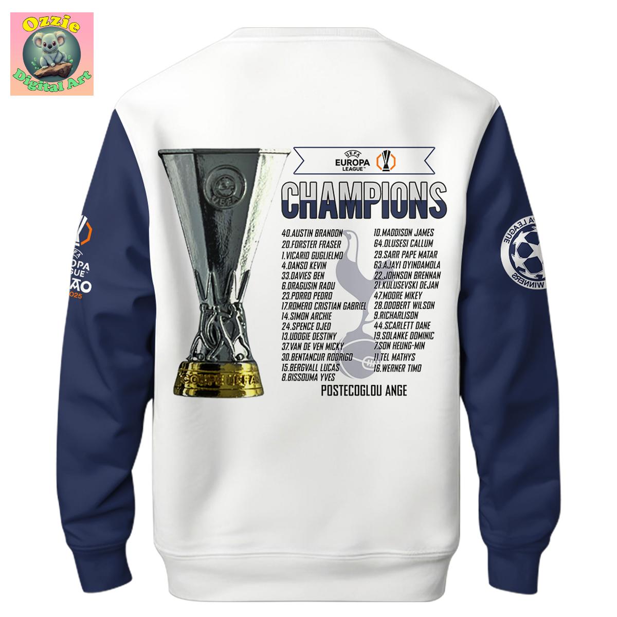 Tottenham Champions Europa League 2025 Season Hoodie T Shirt Tottenham Champions Europa League 2025 Season Hoodie T Shirt