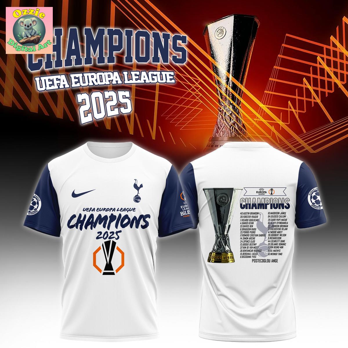 Tottenham Champions Europa League 2025 Season Hoodie T Shirt Tottenham Champions Europa League 2025 Season Hoodie T Shirt