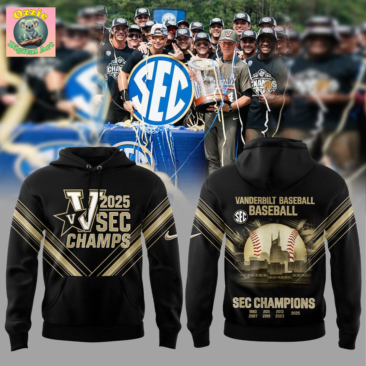 Vanderbilt Baseball 2025 Sec Champions Hoodie T Shirt Vanderbilt Baseball 2025 Sec Champions Hoodie T Shirt
