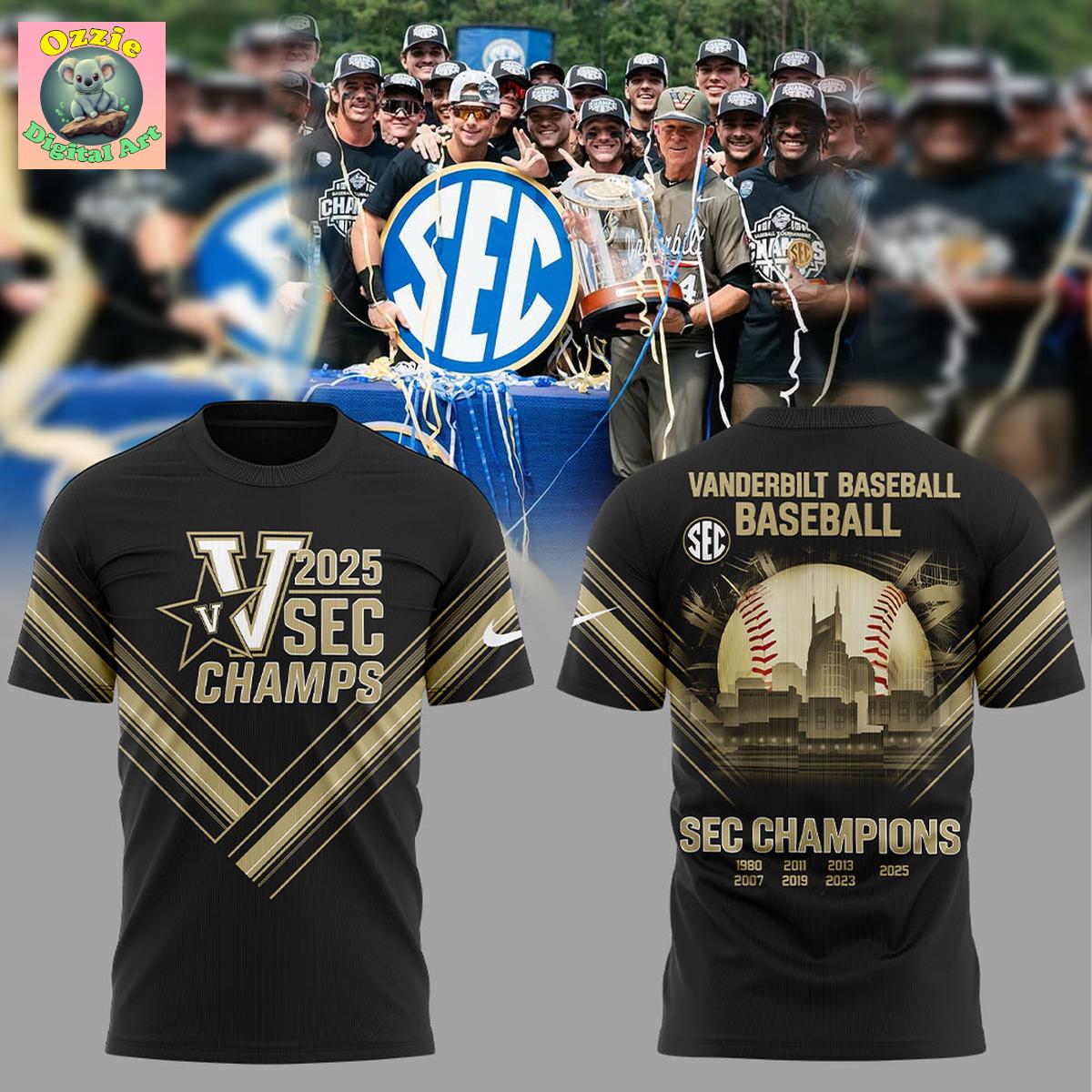 Vanderbilt Baseball 2025 Sec Champions Hoodie T Shirt Vanderbilt Baseball 2025 Sec Champions Hoodie T Shirt